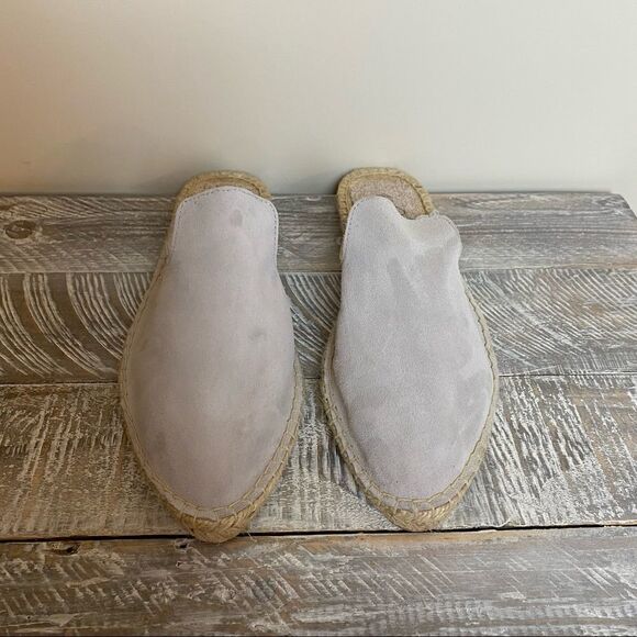 Nwob-42 Gold Bermuda Fog Grey Kid Suede Leather Espadrille Loafer Slides - Picture 6 of 10